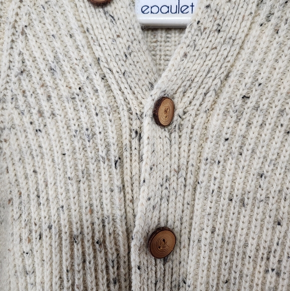 EPAULET x Northern Watters Knitwear Heirloom Ecru Nep Hooded Wool Cardigan sz 36 - Picture 5 of 10